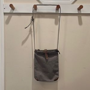Canvas Crossbody Shoulder Bag in Gray with Brown Trim